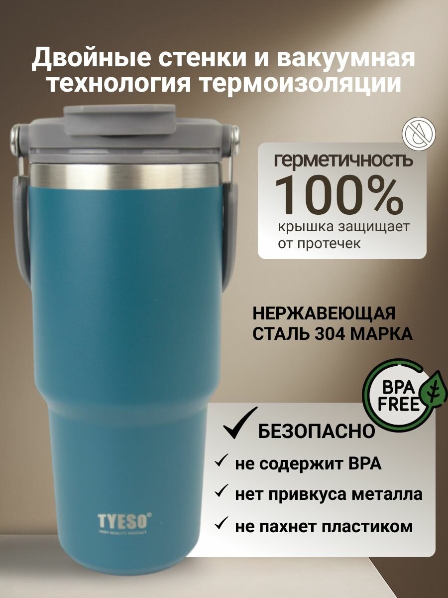 Термос TYESO ts-8830, 1200мл, с кнопкой-клапаном, герметичная крышка — фото 1