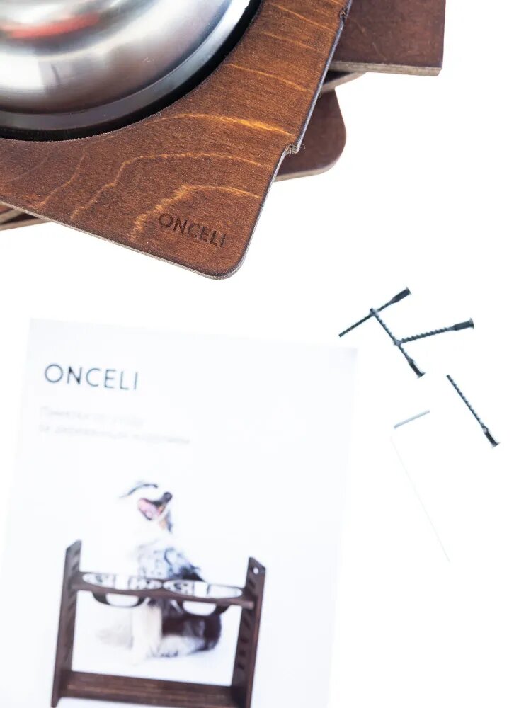 Изображение Миска ONCELI, для кошек и собак, двойная, на деревянной подставке