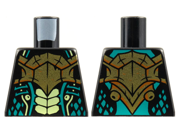 Torso Bold Breastplate, Yellowish Green Scales, Dark Turquoise Gills and Spots Pattern, 973pb4315 Black U