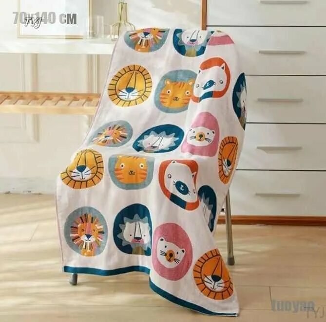 Полотенце банное, Хлопок, 70x140 см, белый, оранжевый, 1 шт.