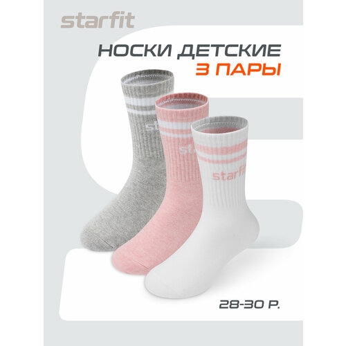 фото Носки starfit весна-лето 2025, 3 пары, размер 28/30, белый/розовый/серый