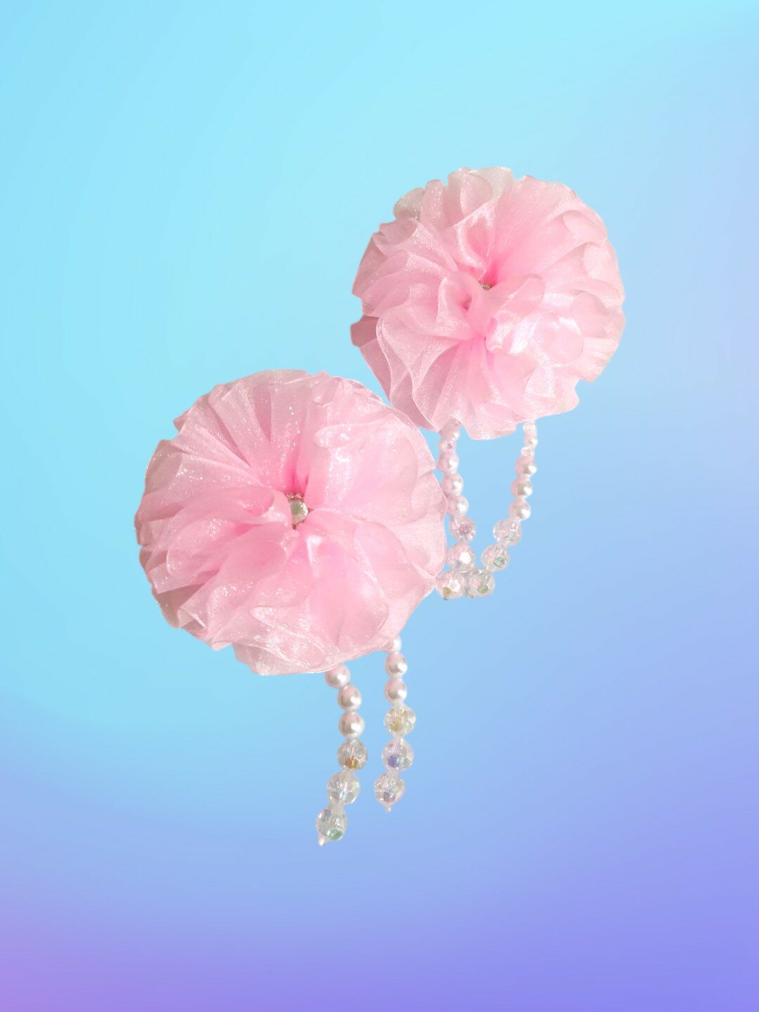 Большие школьные бантики для девочек из органзы с подвесками из бусин, 2 шт, розовый — фото 1