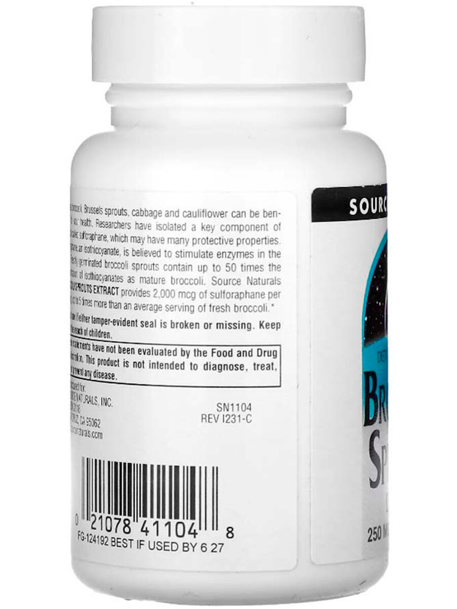 Source Naturals, Broccoli Sprouts extract (экстракт ростков брокколи), 250 мг, 60 таблеток — фото 1