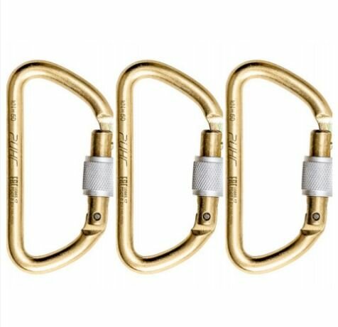 3 карабина ринг стальной трапеция 50 кН с муфтой кейлок для скалолазания и альпинизма