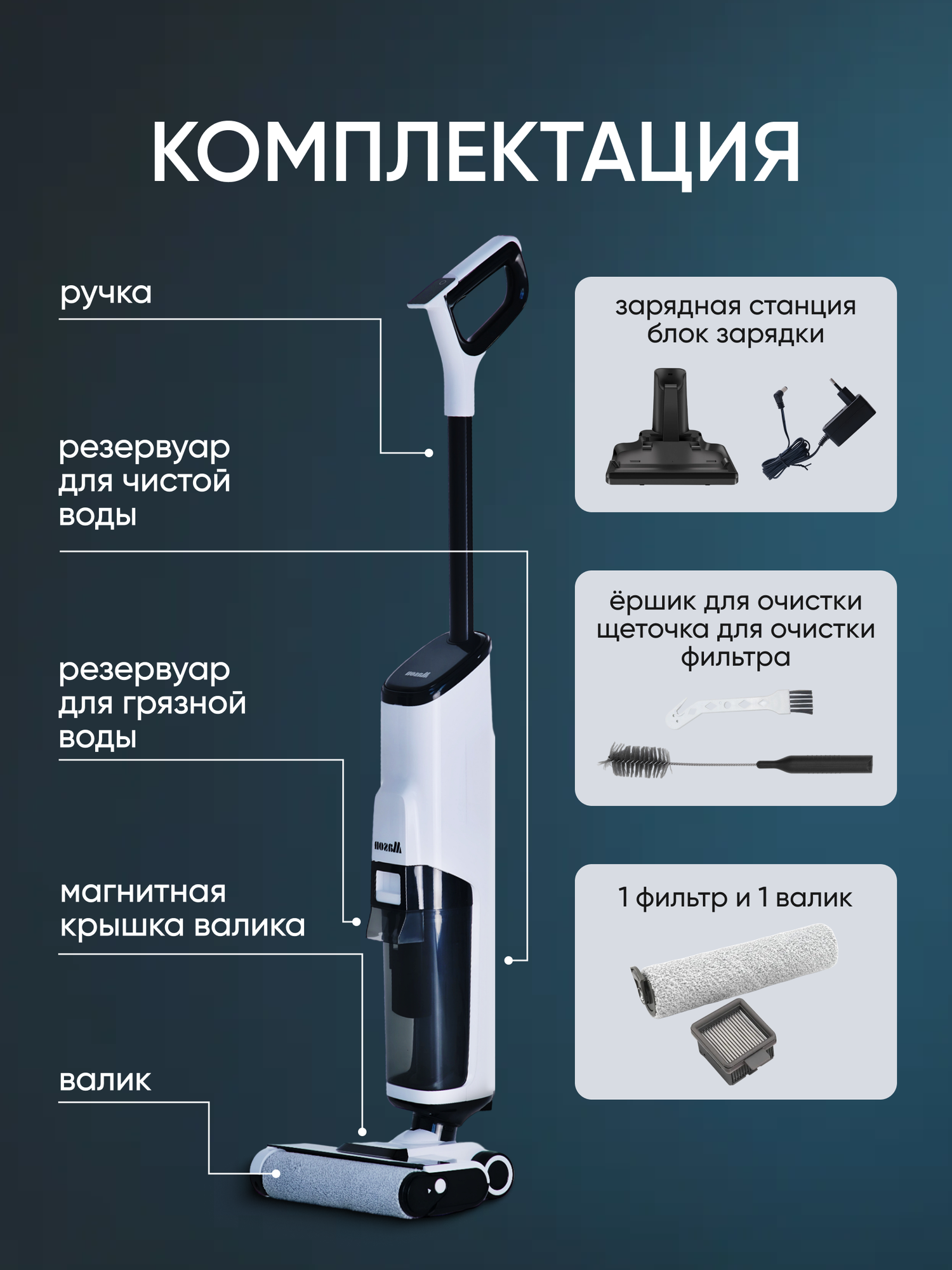 Вертикальный , беспроводной моющий пылесос для дома м для дачи Mason, , белый, идеален для подарка. — фото 1