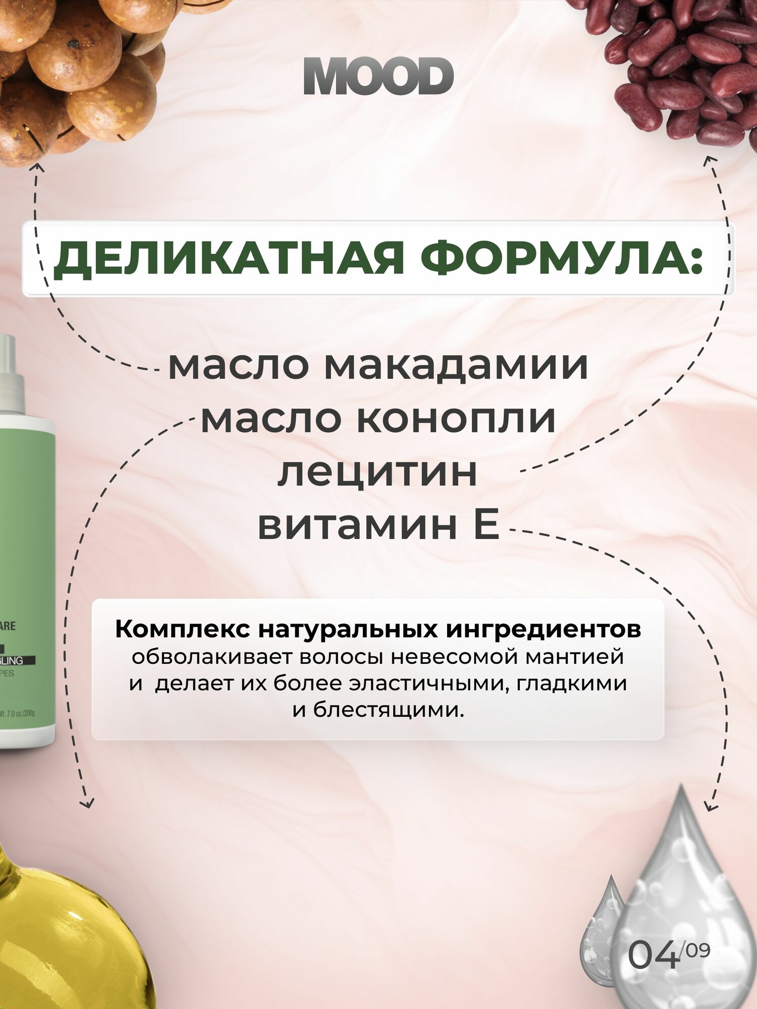 Молочко Для Волос Спрей-молочко несмываемое для увлажнения Mood Veggie Care, 200 мл