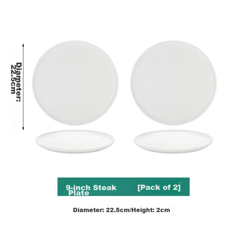 JIWUSENLIN Ceramic Plate Set 9-Inch Chinese Style Dinner Plates Set of 2 White Porcelain Plates for Home Use Serving Dishes for Main Course Soup Steak and Fruits