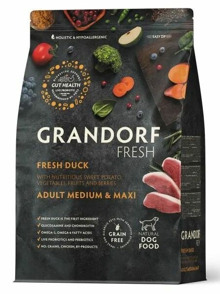 Сухой корм для собак Grandorf Fresh Dog Adult Med&Maxi Duck&Sweet Potato с уткой и бататом, 3 кг
