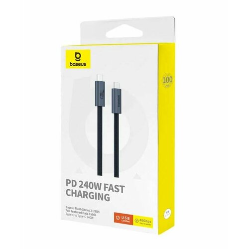 Кабель Baseus Flash Series 2 Full Featured Data Cable Type-C to Type-C 240W, черный