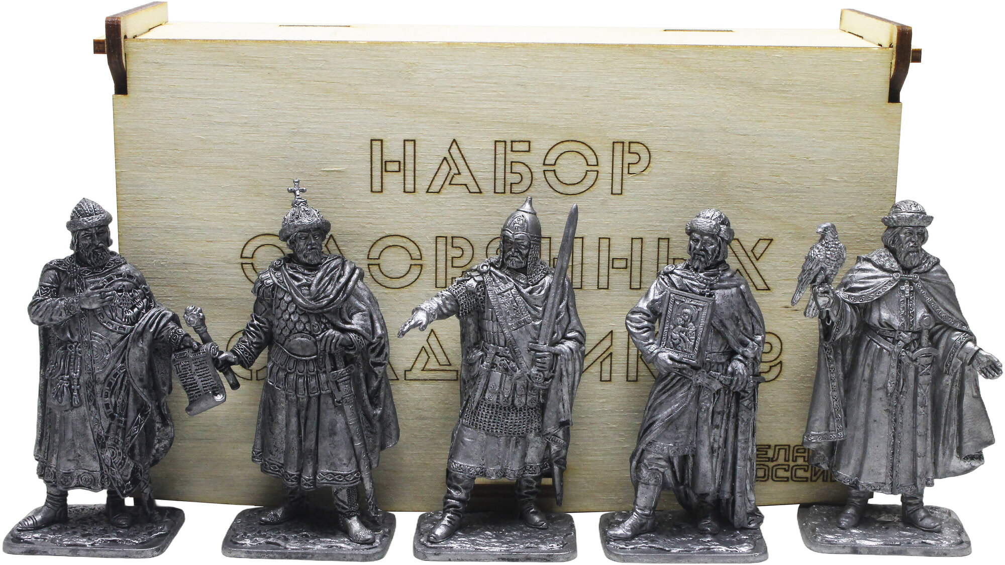"Русские средневековые воины" №10ЕК (5 н/к) в фанерной коробке набор оловянных солдатиков некрашеных