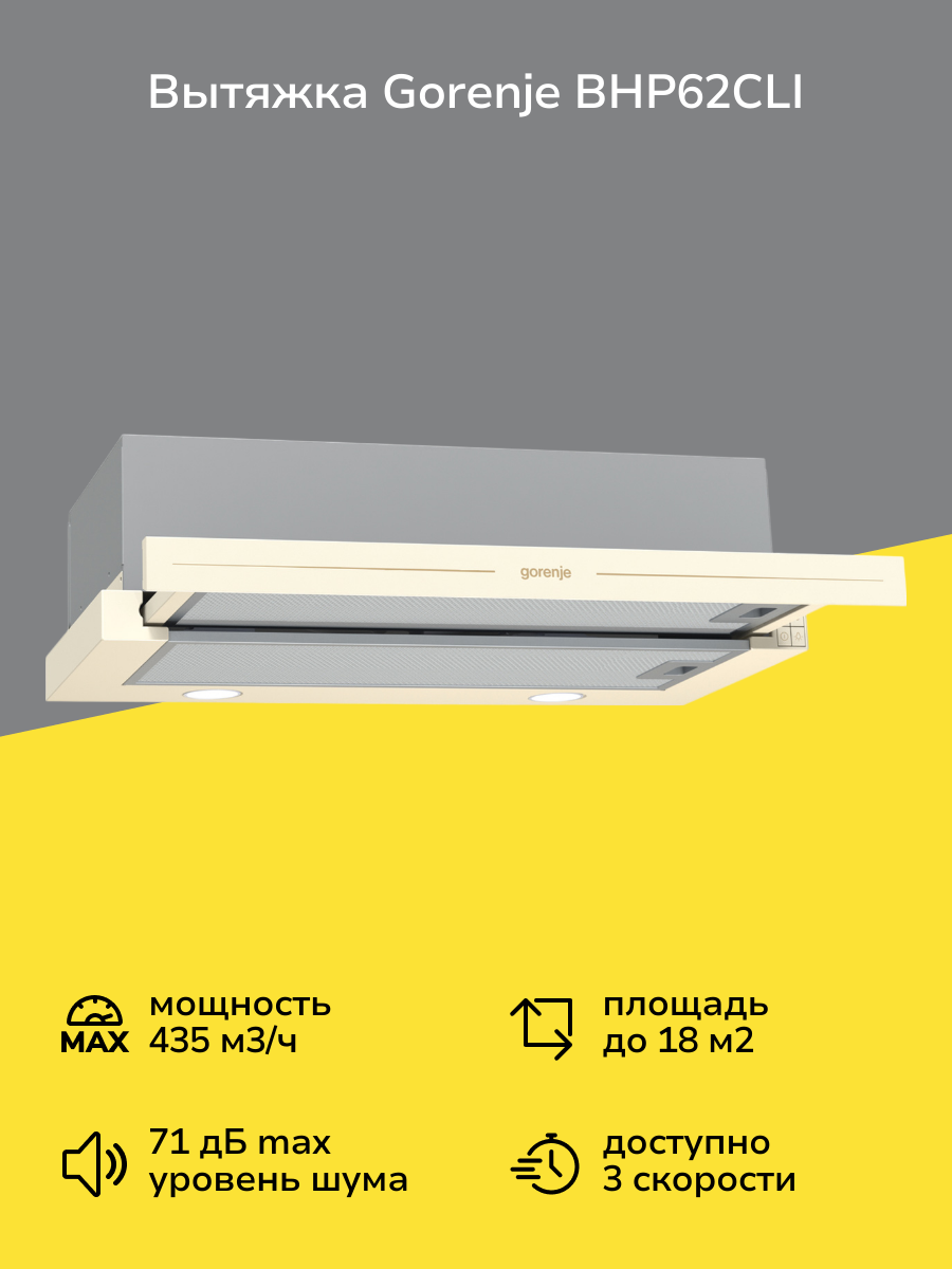 Вытяжка встраиваемая в шкаф Gorenje BHP62CLI