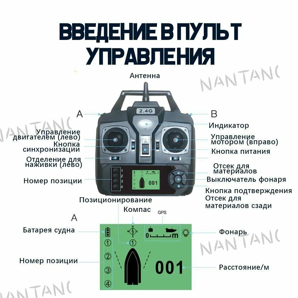 Прикормочный кораблик D16B GPS 5200+12000 мАч — фото 1