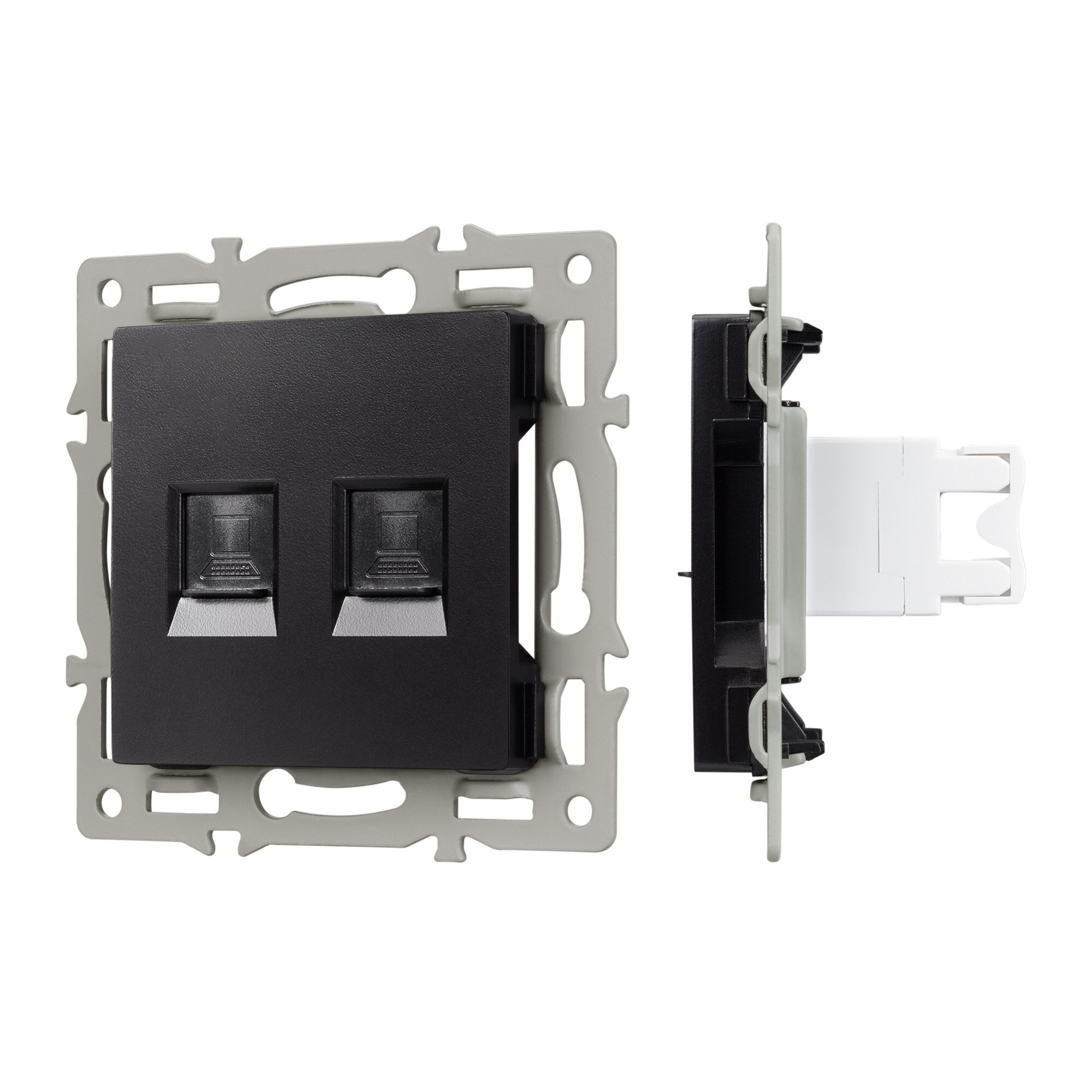 045337 Механизм компьютерной розетки двойной SCT-MPC2-PL-BK (RJ-45, CAT6) (Arlight, -)