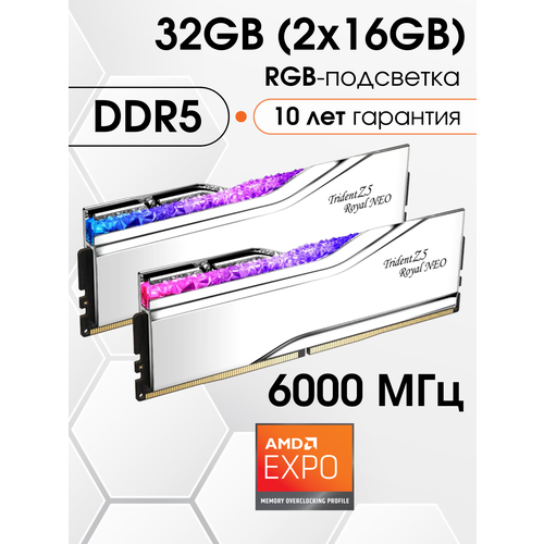Оперативная память DDR5 GSkill Trident Z5 Royal Neo 32 ГБ AMD Expo 6000 28-36-36-96 2x16 ГБ F5-6000J2836G16GX2-TR5NS 2659000₽
