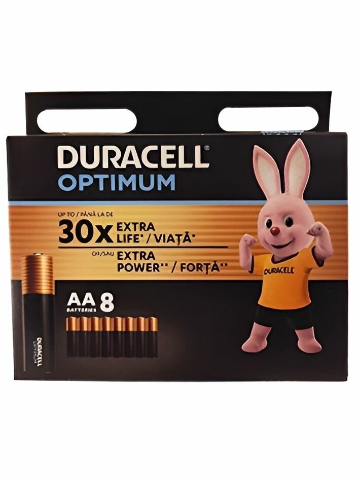 Батарейка (8шт) пальчиковая DURACELL LR6 (AA) Optimum 1.5В бл/8 щелочная (алкалиновая)(бл8)