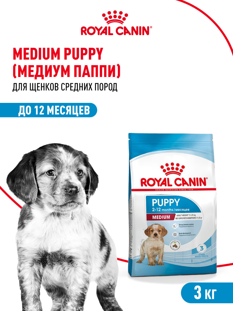 Сухой корм для щенков Royal Canin Medium Puppy для средних пород, 3 кг — фото 1