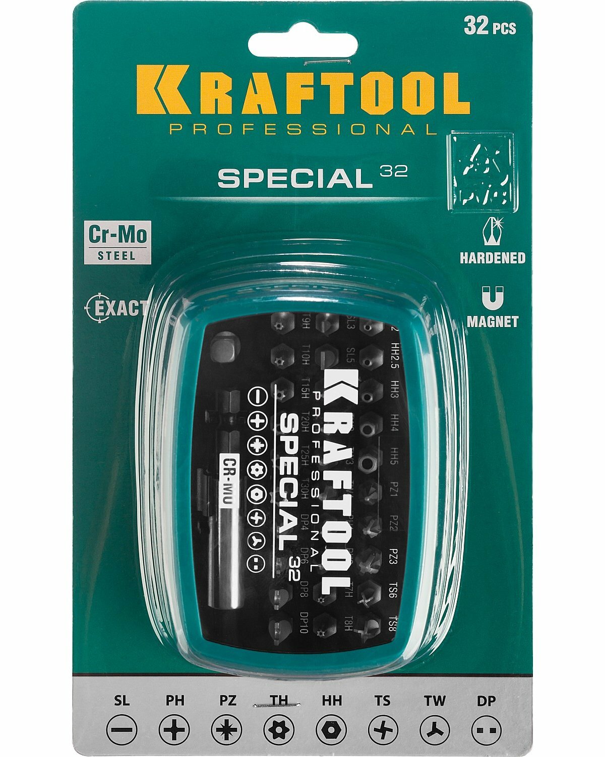 Набор специальных бит KRAFTOOL Special-32 с адаптером 33 шт Cr-Mo пластиковый держатель с возможностью подвешивания — фото 1