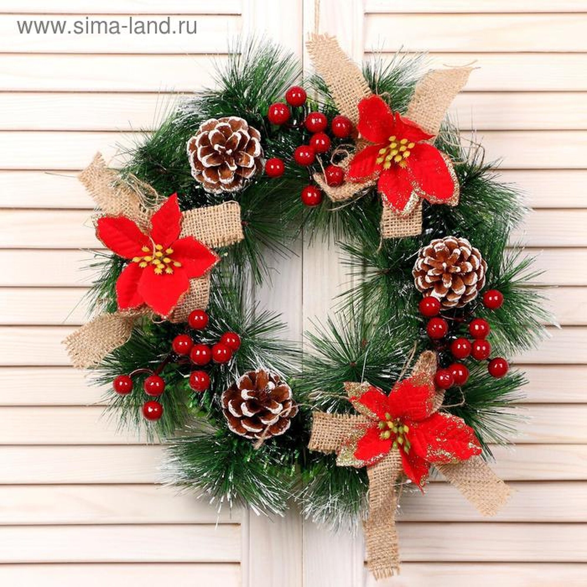 Венок "Зимнее волшебство" новогодний дерево текстиль пластик 30 см