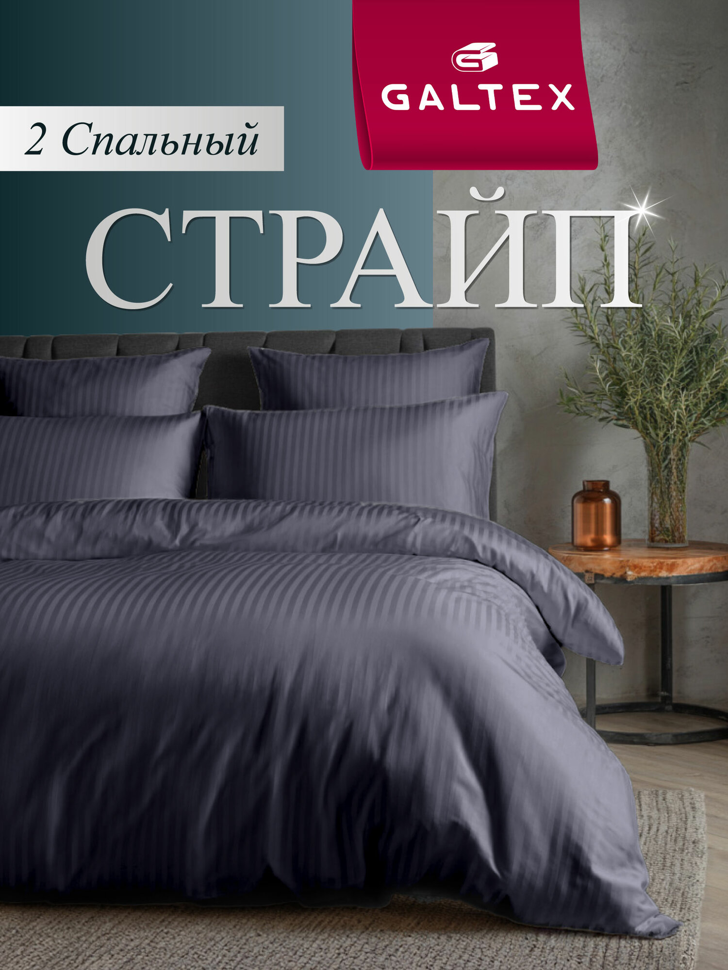 Постельное белье 2 спальное с Евро простыней Samy Страйп графит