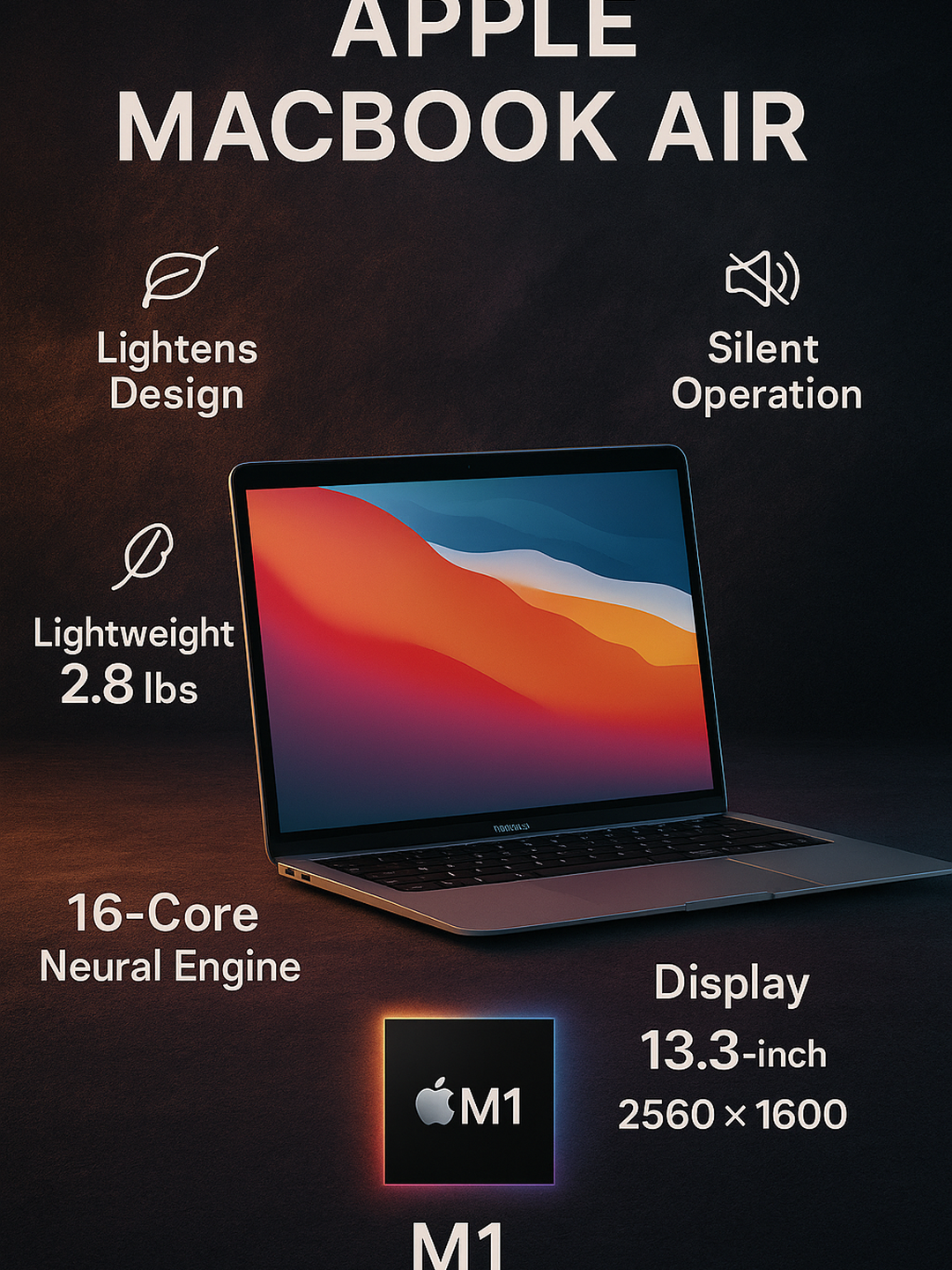 Ноутбук Apple MacBook Air, M1, корпус из алюминия, 13,3", 1.29кг — фото 1