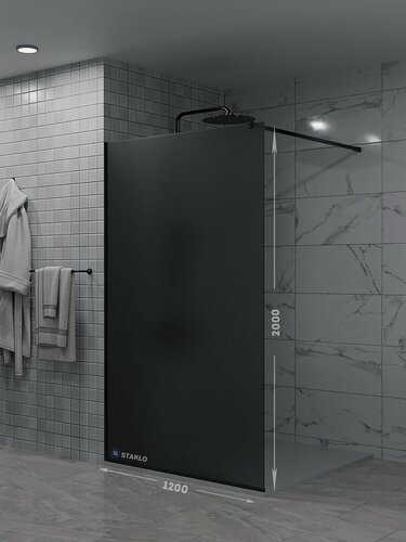 Изображение товара Душевая одиночная перегородка staklo 120x200 из серого графит матового стекла черная фурнитура