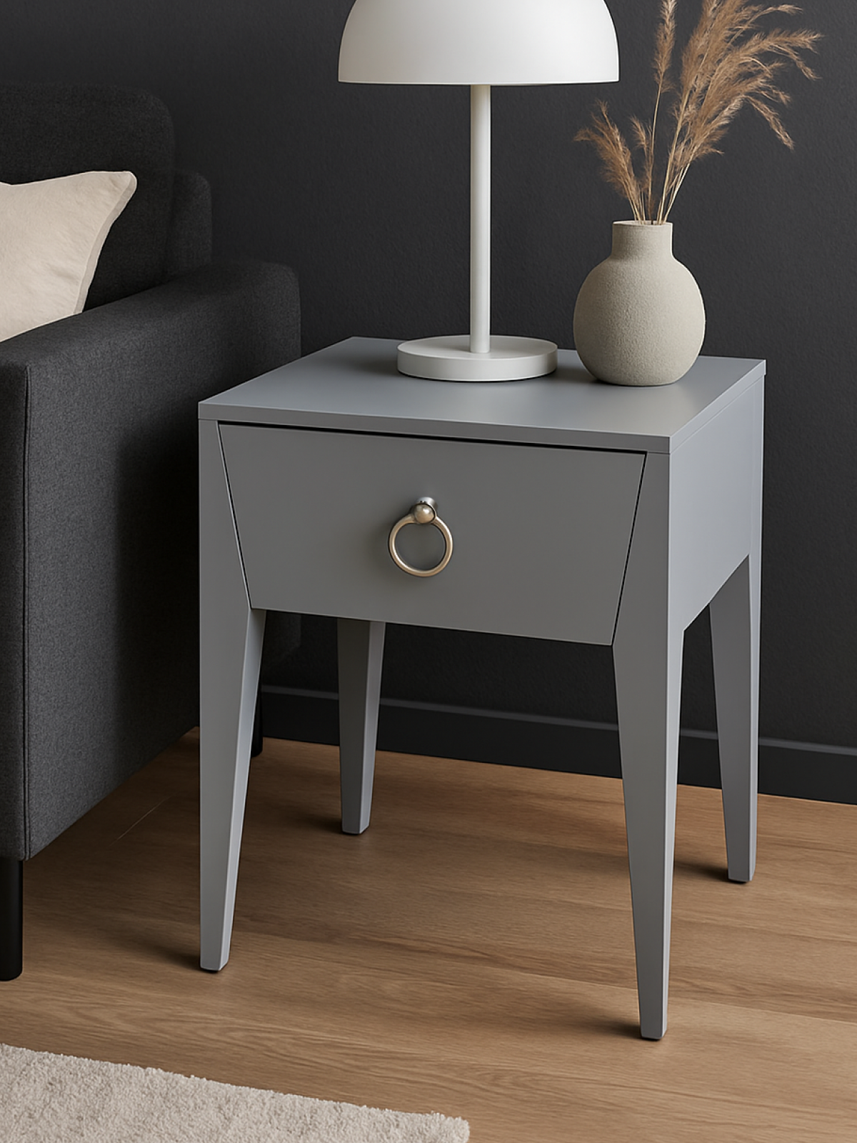 Тумба прикроватная K-home, МДФ, с выдвижным ящиком, на высоких ножках, серая