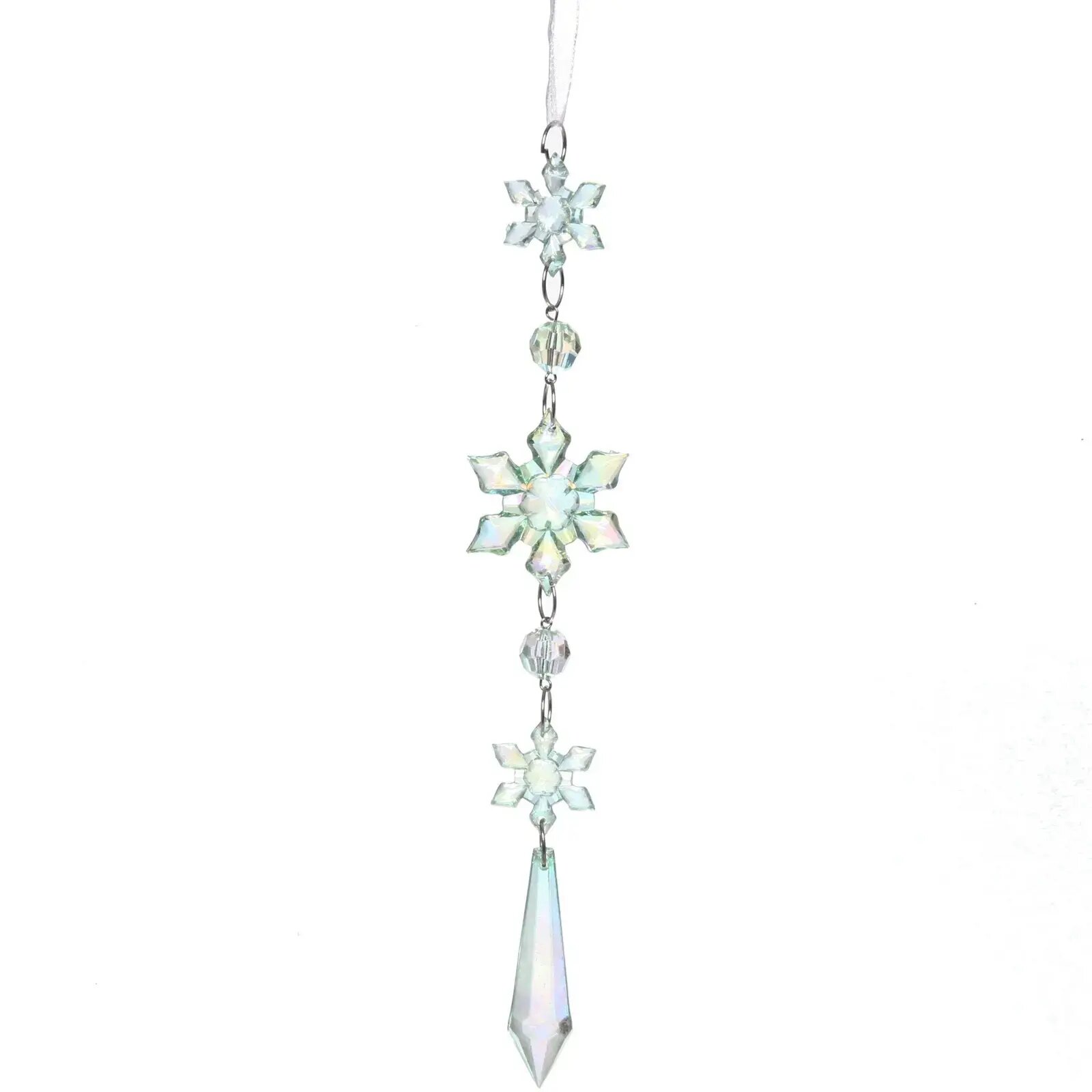 Подвеска «Хрустальная снежинка» 4,5*22 см, зелёный, для новогоднего декора — фото 1