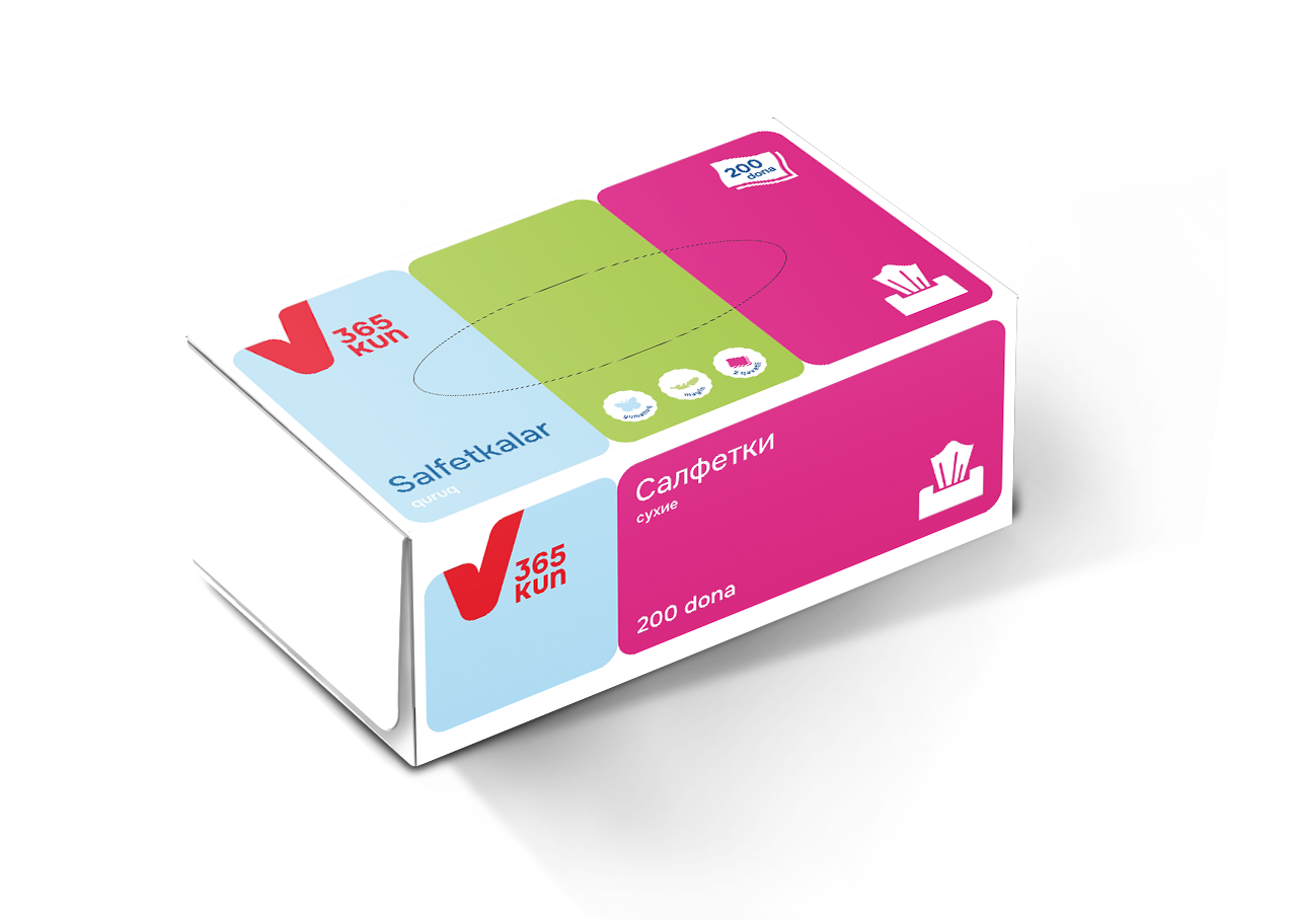 Салфетки в коробке 365 KUN, 2 слоя, 200 шт