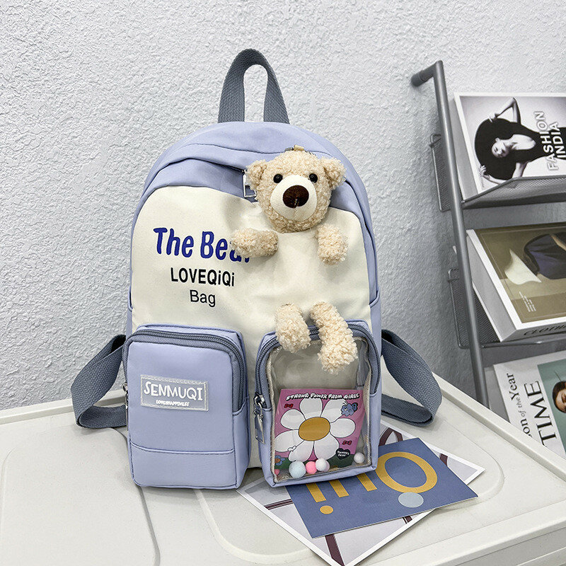 Очаровательный картонный рюкзак с медведем для детей от 3 до 5 лет, идеальный для детского сада, синий