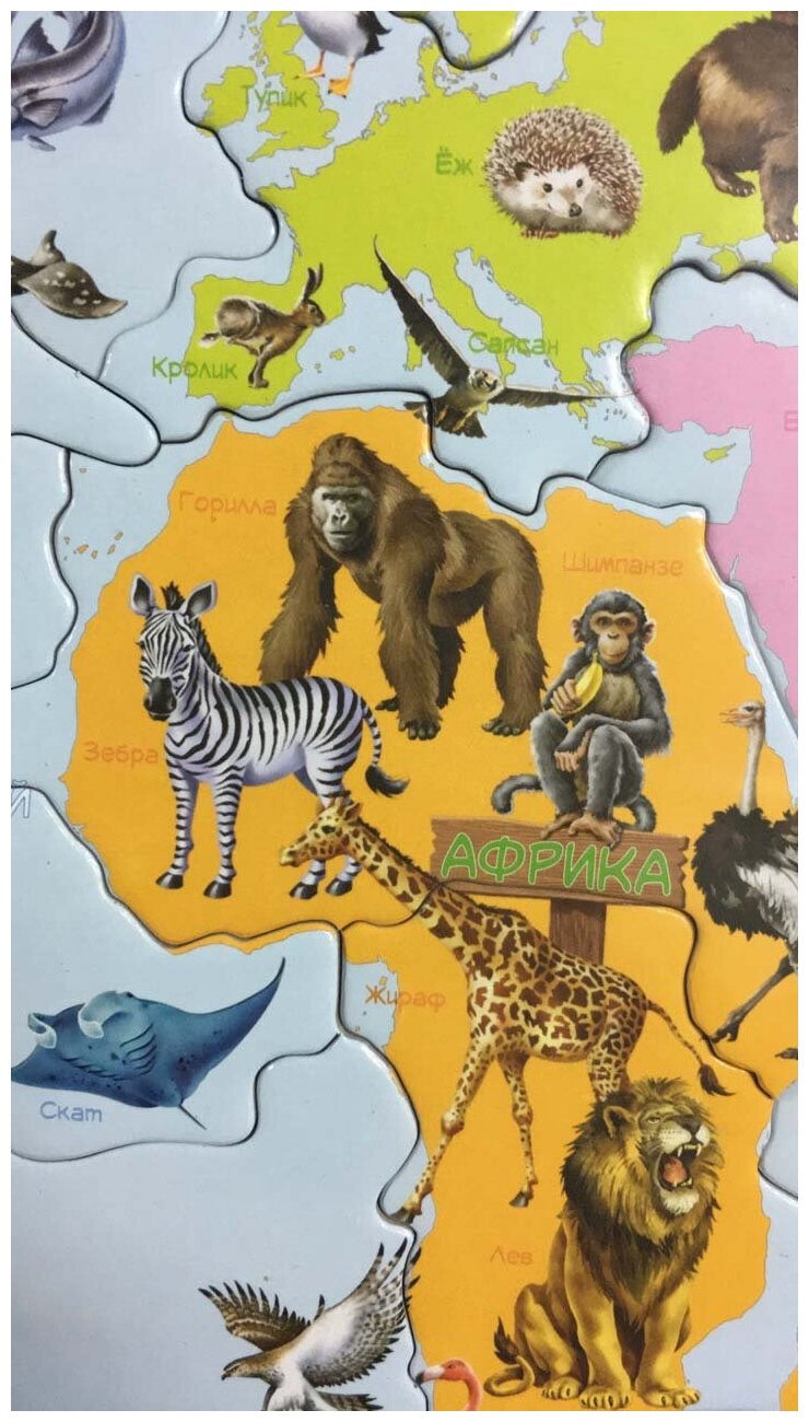 Пазл Larsen Карта мира с животными 28 деталей - фото №4