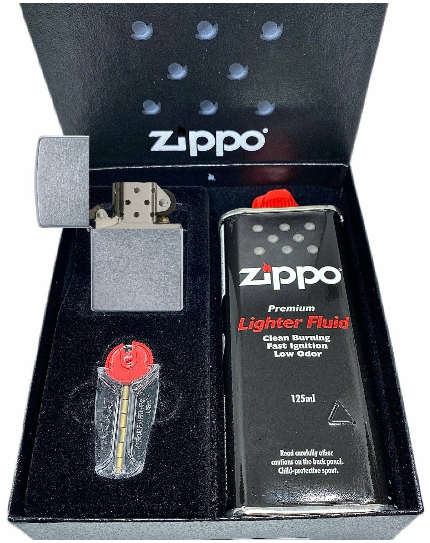 Подарочный набор ZIPPO ( Зажигалка ZIPPO 207 Classic, серебристая с покрытием Street Chrome + кремни + топливо, 125 мл ) - фотография № 6