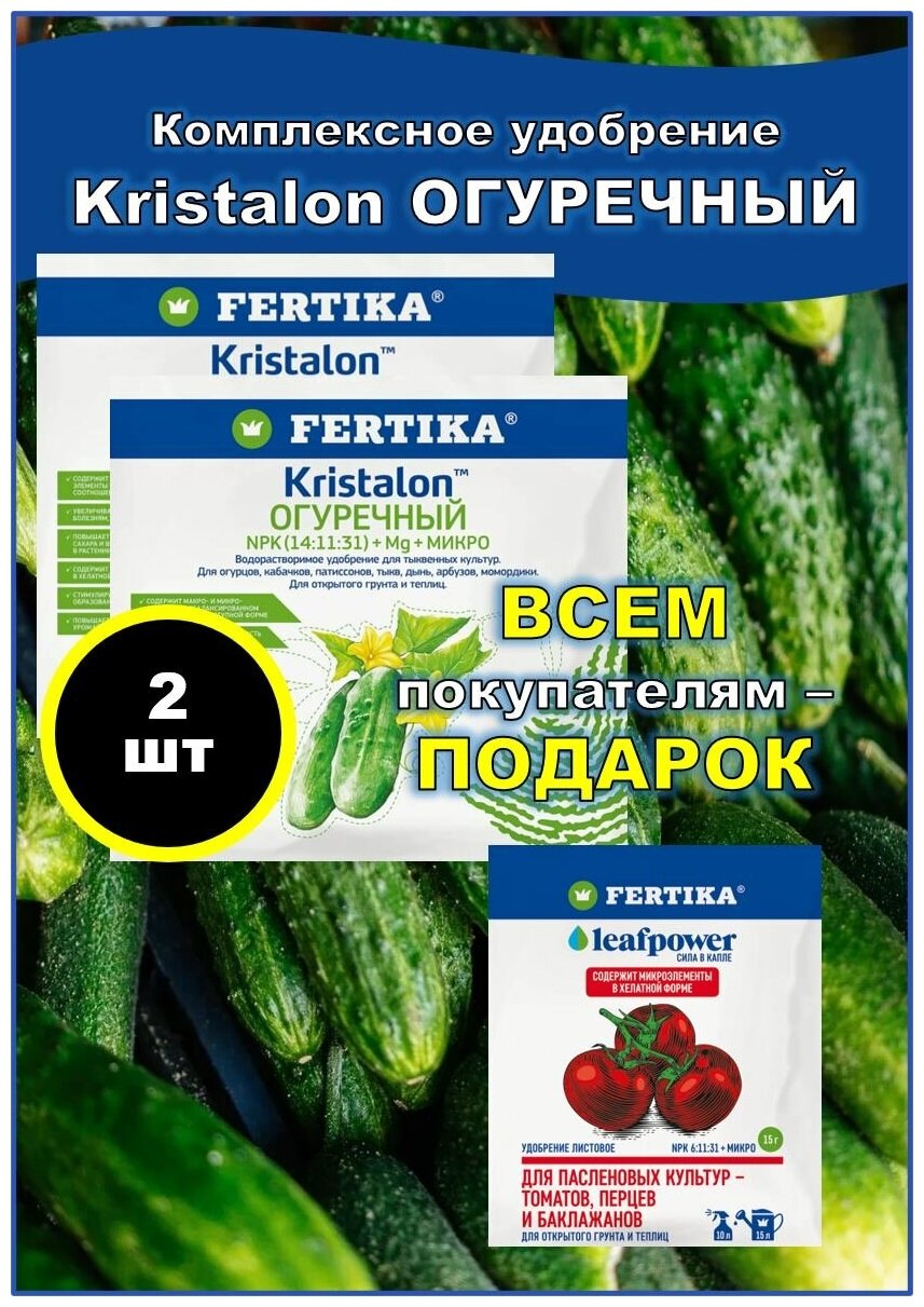 Удобрение для огурцов, в открытом грунте и теплицах, Кристалон огуречный, Фертика, 100 гр. набор - 2ШТ.