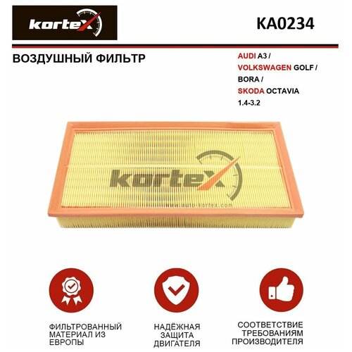 Фильтр воздушный Kortex для Audi A3 / Volkswagen Golf / Bora / Skoda Octavia 1.4-3.2 ОЕМ 1J0129620;AP149 / 1;KA0234;LX684