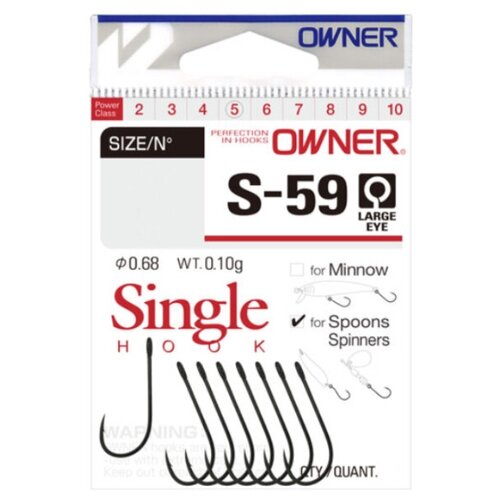 OWNER Крючок OWNER 51580 (S-59) SINGLE HOOK BC (Размер # 6; 8шт Black Chrome)