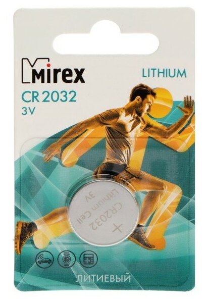 Батарейка литиевая Mirex, CR2032-1BL, 3В, блистер, 1 шт.