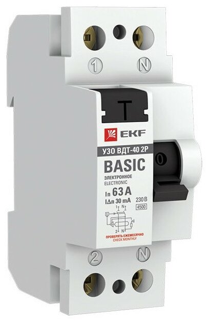 Устройство защитного отключения EKF Basic ВД-40 2P 63А/30мА электронный