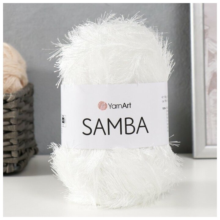 Пряжа "Samba" 100% полиэстер 150м/100гр (01 белый)