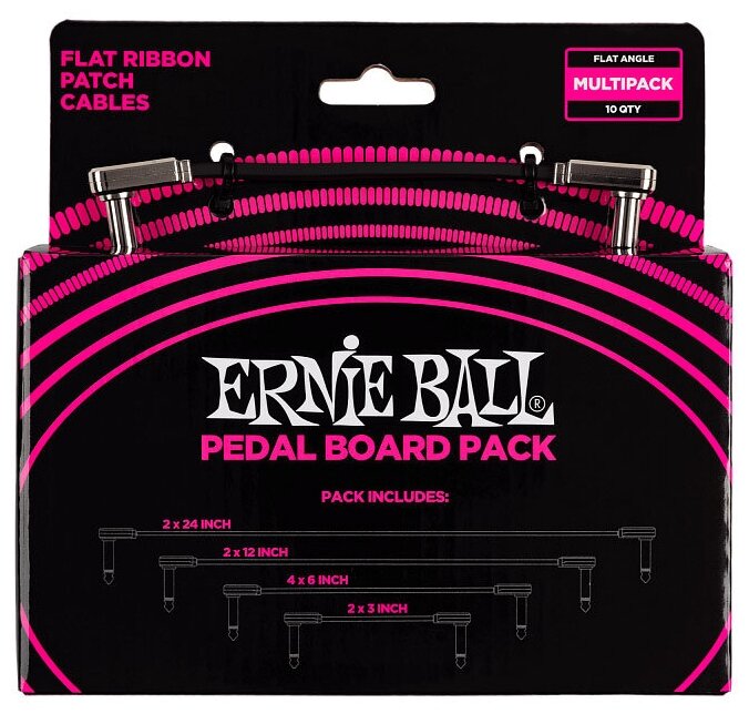 Набор из 10х патчей Ernie Ball 6224 Flat Ribbon Patch Cables Pedalboard Multi-Pack