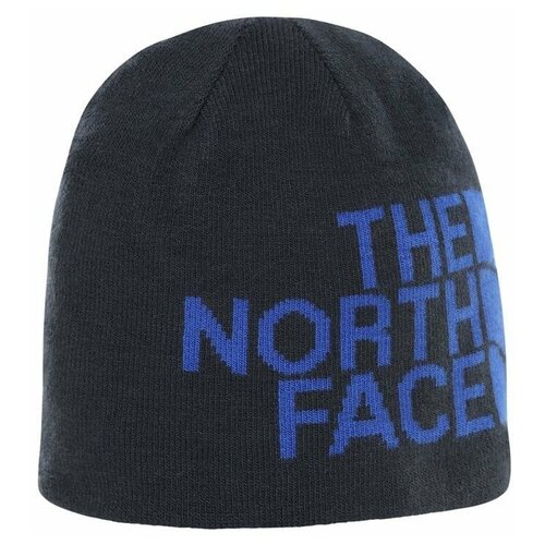 фото Шапка the north face двухсторонняя черная с синим/синяя с лого the north face