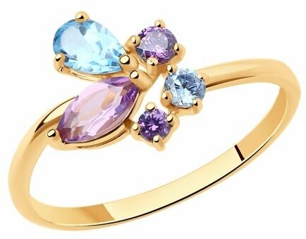 Кольцо Diamant online, золото, 585 проба, фианит, топаз, аметист