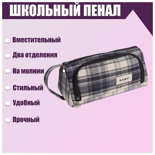 Пенал школьный Шотландка на молнии 2 отделения серо-синий 1038₽