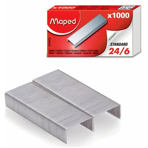 MAPED Скобы для степлера №24/6, 1000 штук, maped (франция), до 20 листов, 324405, 36 шт. скобы для степлера 10 20 л никелированное 1000 шт maped 324105 1 шт