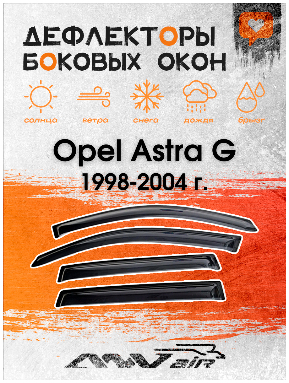 Дефлекторы боковых окон на Opel Astra G 1998-2004 г. / Ветровики на Опель Астра G 1998-2004 г.