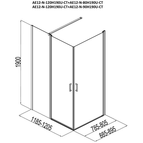 Душевой уголок Aquanet Cinetic 120х80,прозрачное стекло (AE12-N-120H190U-CT + AE12-N-80H190U-CT)