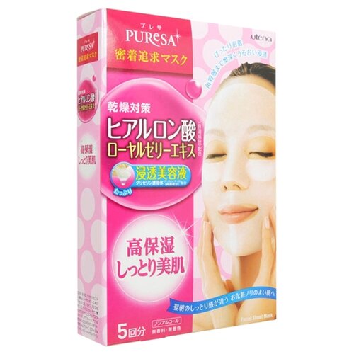 Utena листовая маска Puresa с гиалуроновой кислотой и маточным молочком, 15 г, 5 шт. по 15 мл