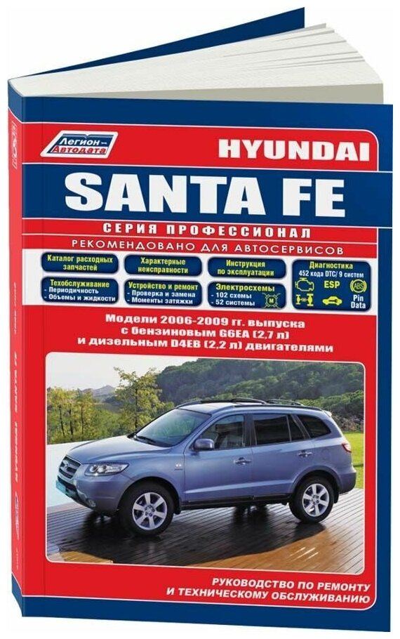 Книга Hyundai Santa Fe 2006-2009 бензин, дизель, каталог з/ч, электросхемы. Руководство по ремонту и эксплуатации автомобиля. Профессионал. Легион-Aвтодата