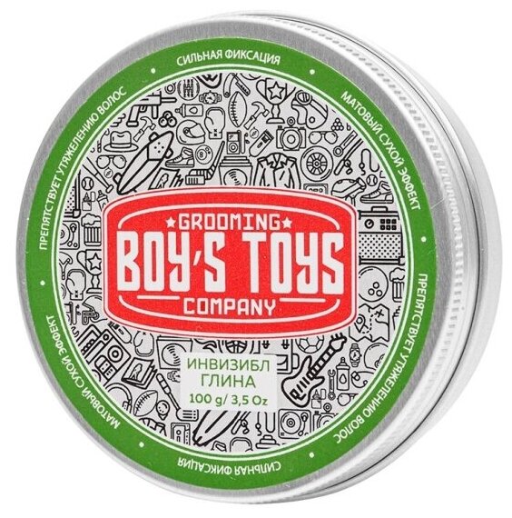 Глина для укладки волос Boy's Toys средней фиксации, с низким уровнем блеска, 100 г