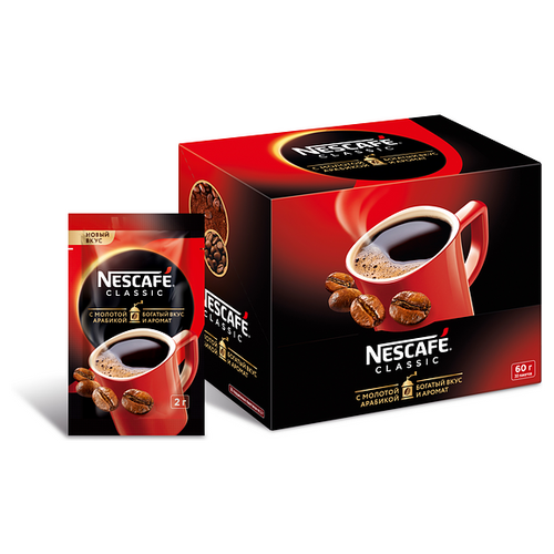 Упаковка 40 штук Кофе растворимый Nescafe Classic (2г х 30)(1200 пак.) порошок Россия