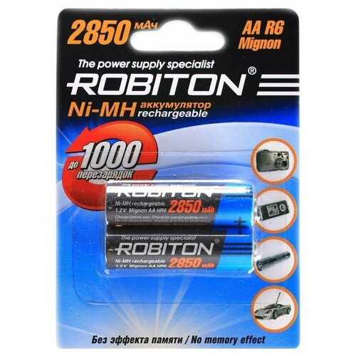 Аккумулятор ROBITON R6 (AA) Ni-Mh 2850mAh (2шт.) robiton аккумулятор robiton ni mh aa 2300mah bl2 cyclone 2шт rtu2300mhaa