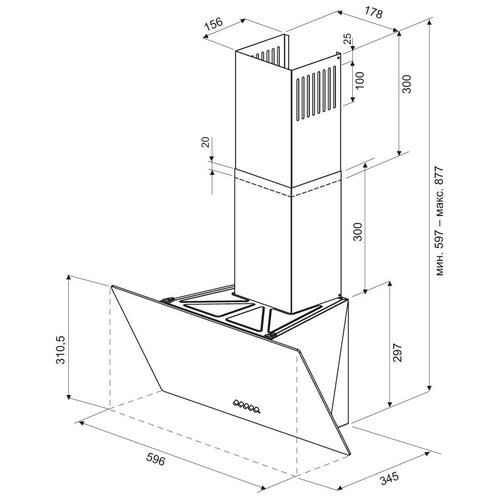 Вытяжка каминная Krona Jina 600 PB черный кнопочное управление ка-00003846 1206800₽